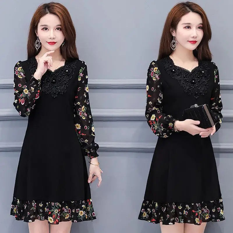 Middle-aged Women's  Midi Dress Woman Dress Vestido De Mujer Femme Robe