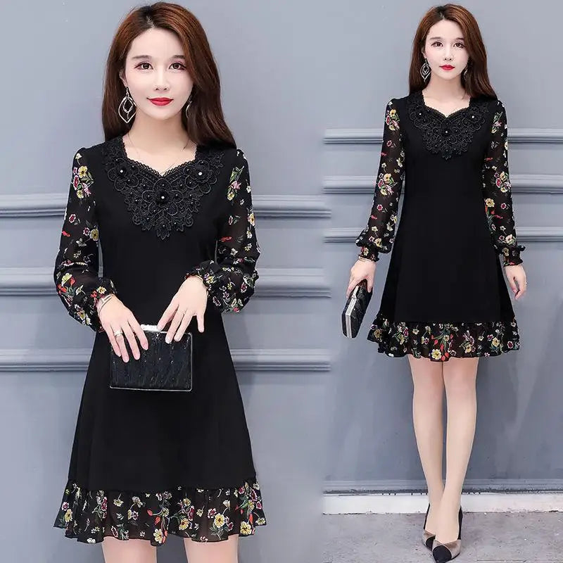 Middle-aged Women's  Midi Dress Woman Dress Vestido De Mujer Femme Robe