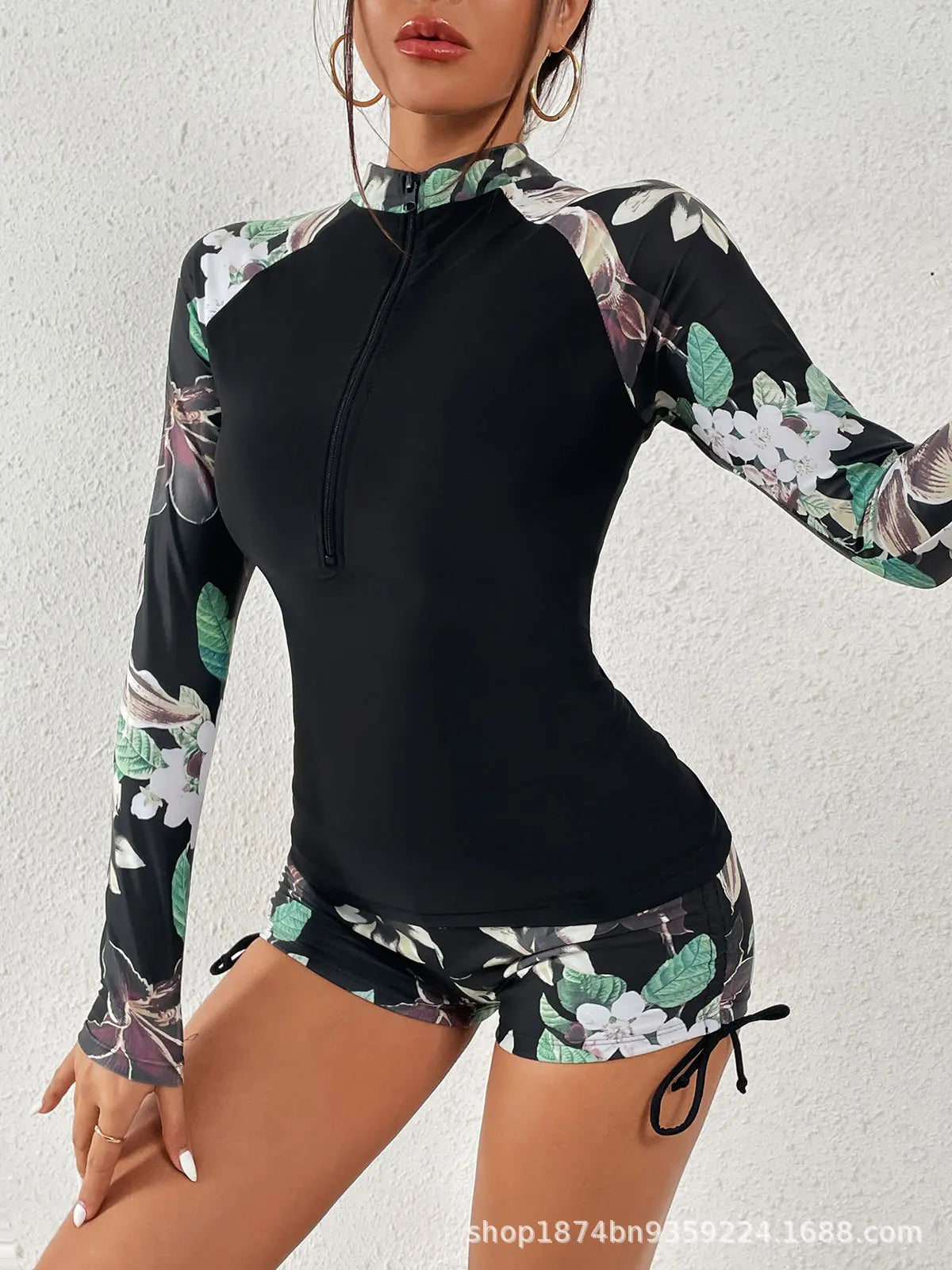 Female Swimsuit With Long Sleeves Swimwear Sports Surfing Tankini Set Beachwear Two-Piece Bathing Suits Pool Women Swimming Suit