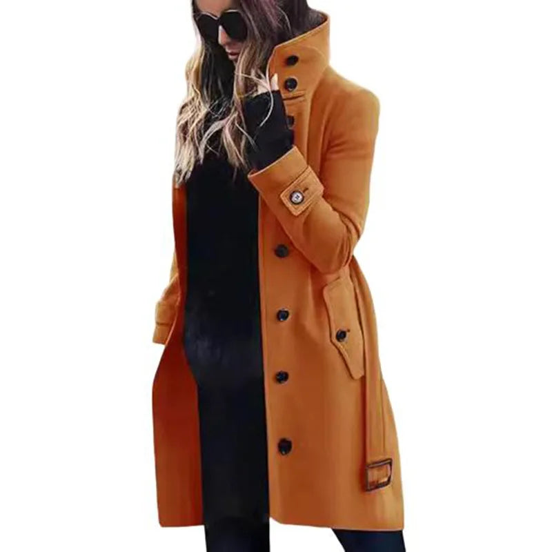 Women's New Woolen Coat Outerwears Autumn Winter Warm Female Jackets Single Breasted Turn-down Collar Long Women's Clothes