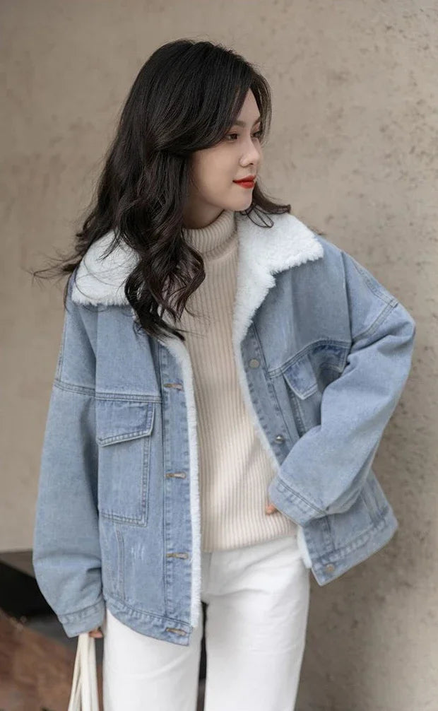 Outerwear Wool Inside Plain Warm Blue Denim