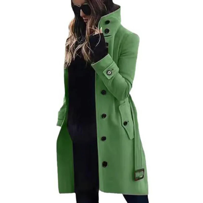 Women's New Woolen Coat Outerwears Autumn Winter Warm Female Jackets Single Breasted Turn-down Collar Long Women's Clothes