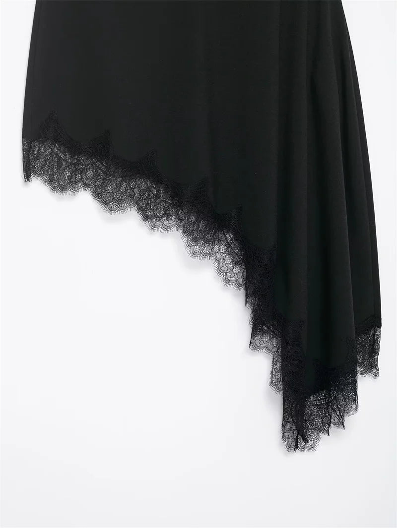 Women’s Skirt 2025 Autumn New Arrival Solid Color Satin Texture Asymmetric Hem Lace Trim Skirt Elegant and Fashionable