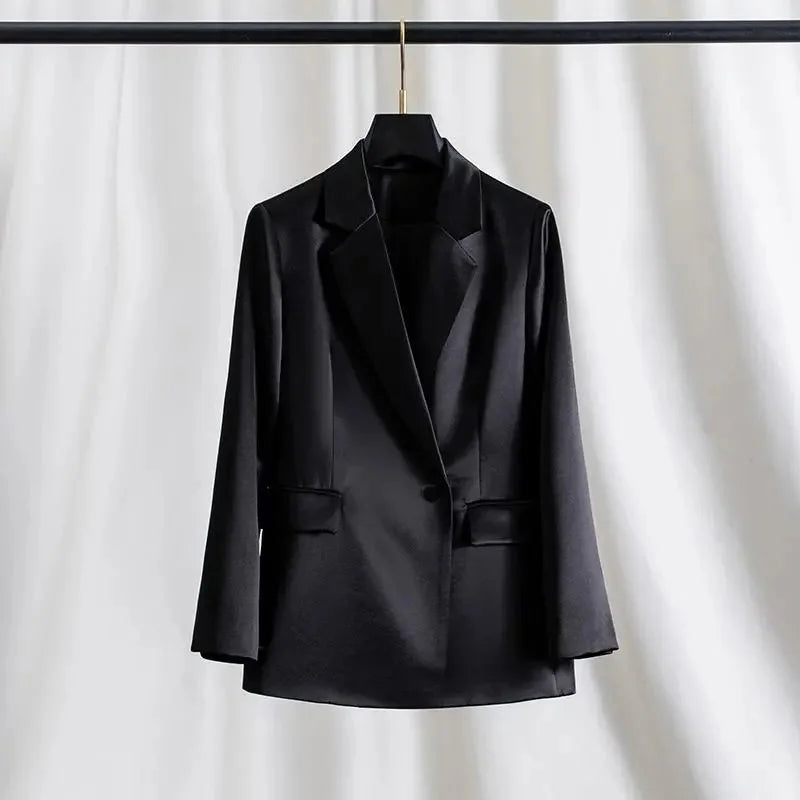 Women Outerwear for Spring and Summer 2025 New Flowing Satin Suit Light Luxury High-end Loose top Temperament Slimming Outerwear