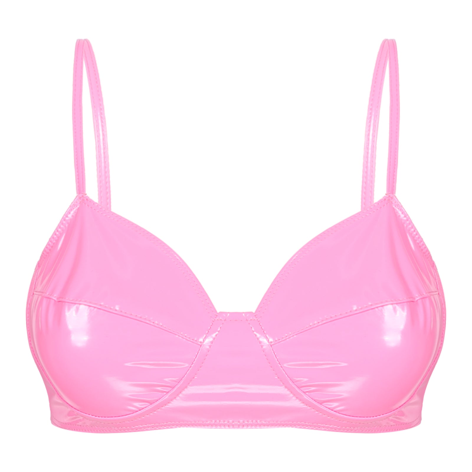 Womens Wet Look Faux Leather Brassiere Lingerie Underwear No Pad Wire-free Bralette Fashion Bra Tops Music Festivals Clubwear