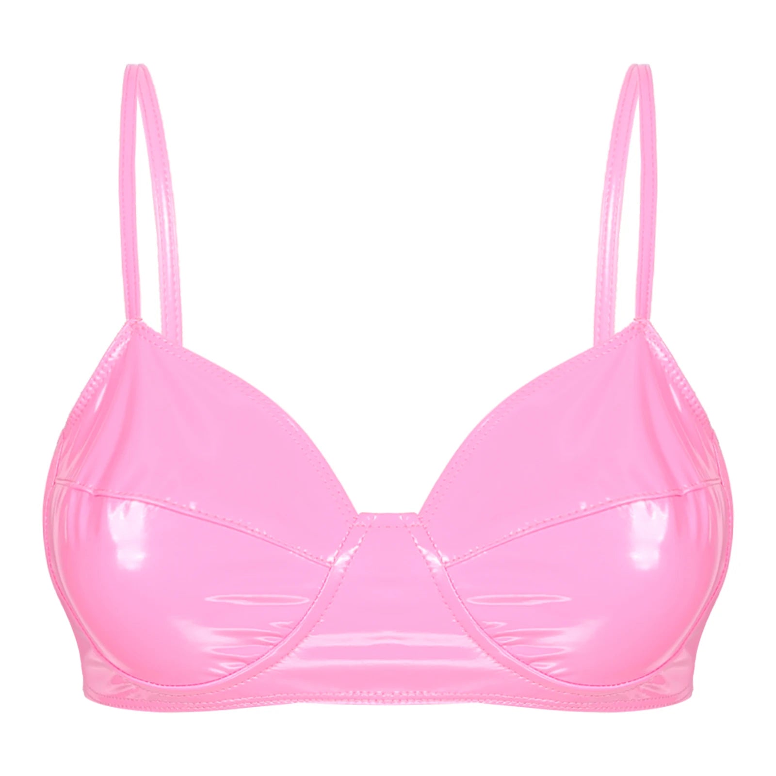 Womens Wet Look Faux Leather Brassiere Lingerie Underwear No Pad Wire-free Bralette Fashion Bra Tops Music Festivals Clubwear