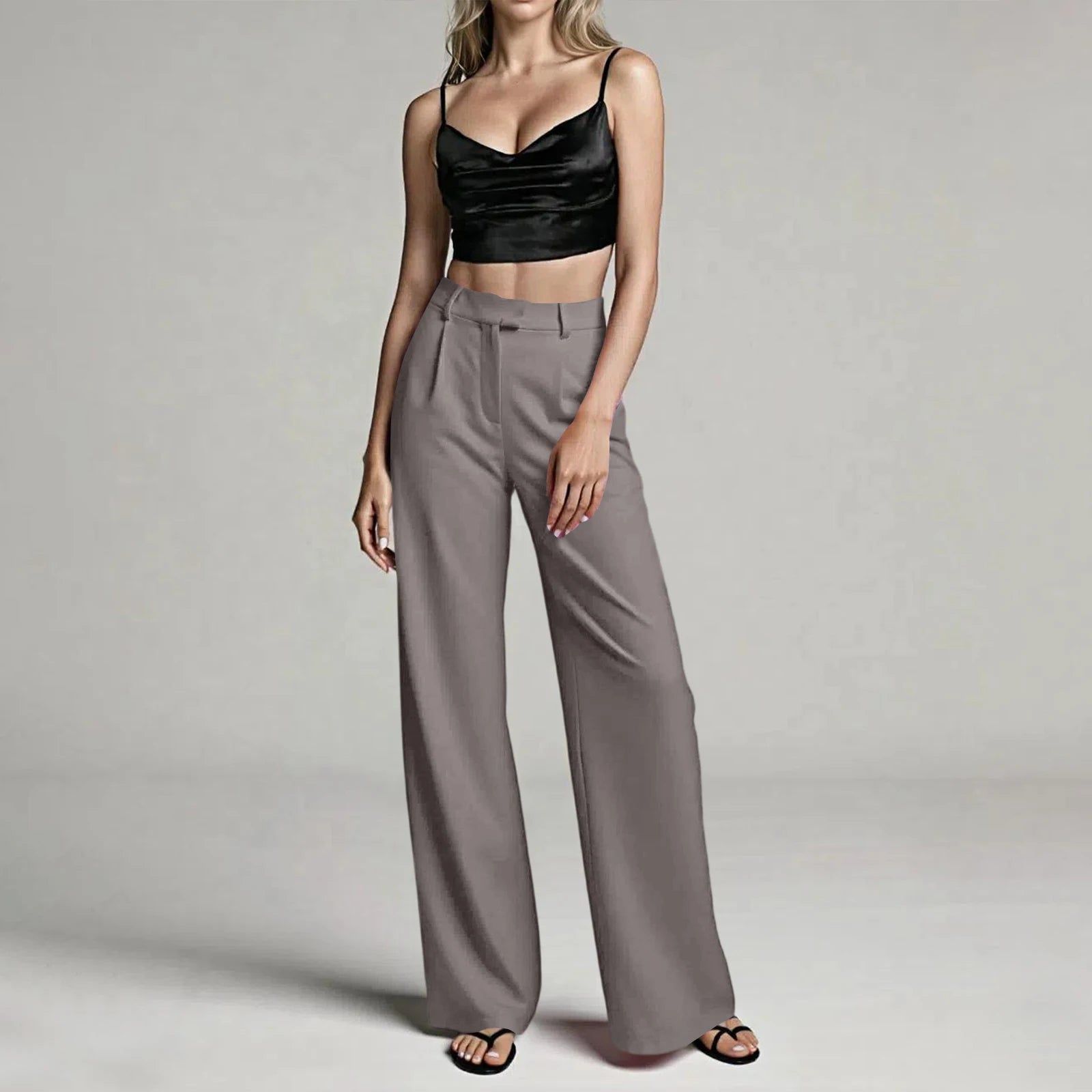 Women's Loose Leisure Trousers Casual Commute High-Waisted Straight Leg Suit Trousers Elegant Suit Pants, Pantalones