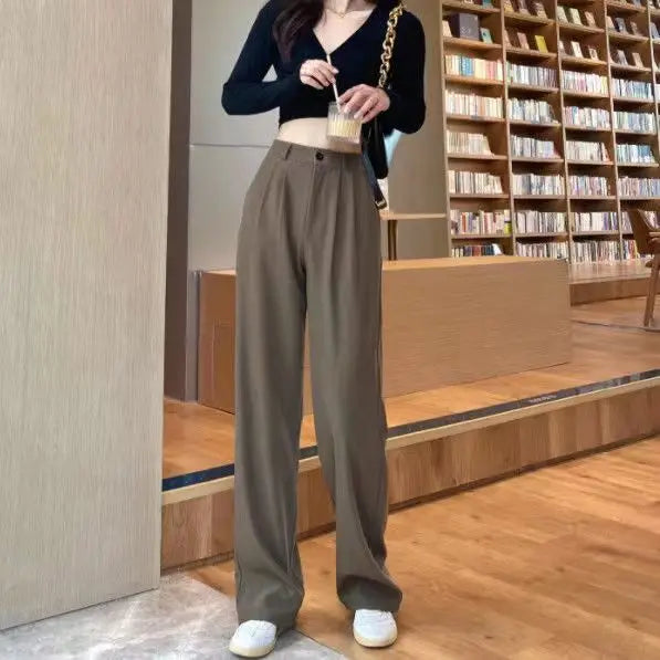 Trousers for Women Summer Women's Suit Pants 2025 White High Waist Fluid Korean Style Wide Leg Palazzo Straight Fashion Casual