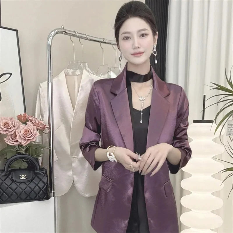Women Outerwear for Spring and Summer 2025 New Flowing Satin Suit Light Luxury High-end Loose top Temperament Slimming Outerwear