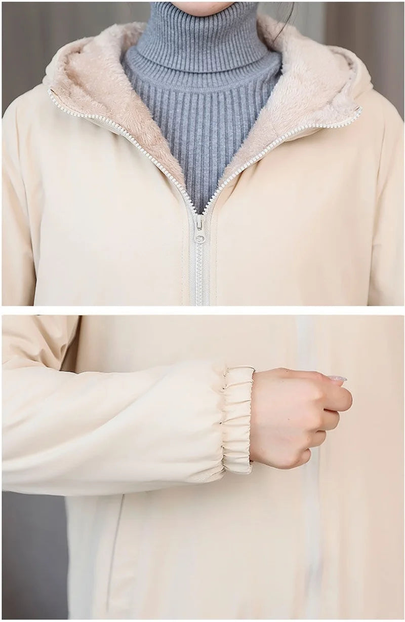 Add Velvet Padded Coat Women 2025 Winter Hooded Outerwear Ladies Warm Cotton-Padded Jacket New Fashion Overcoat Short Female Top