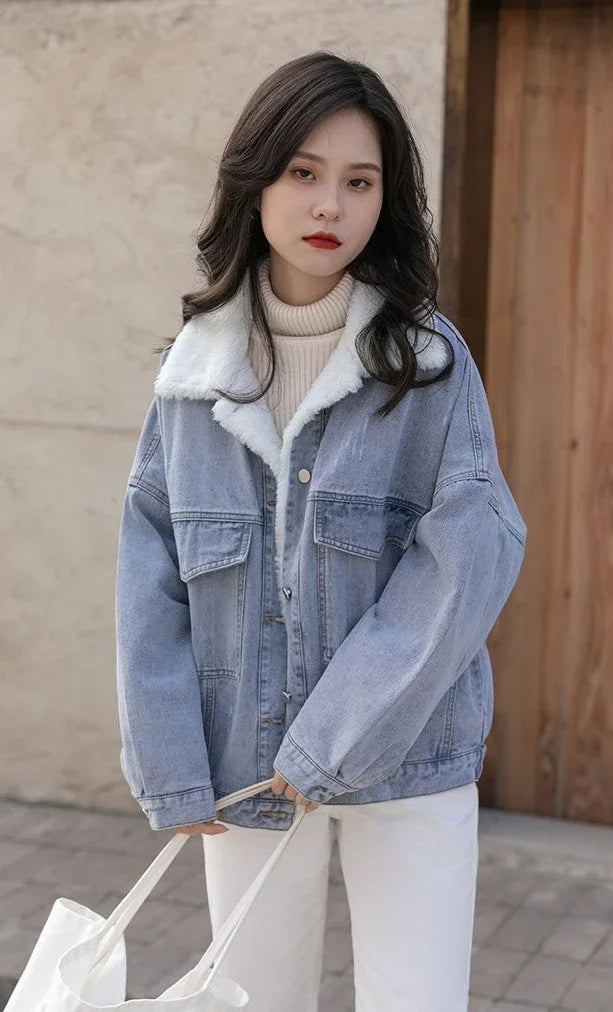 Outerwear Wool Inside Plain Warm Blue Denim