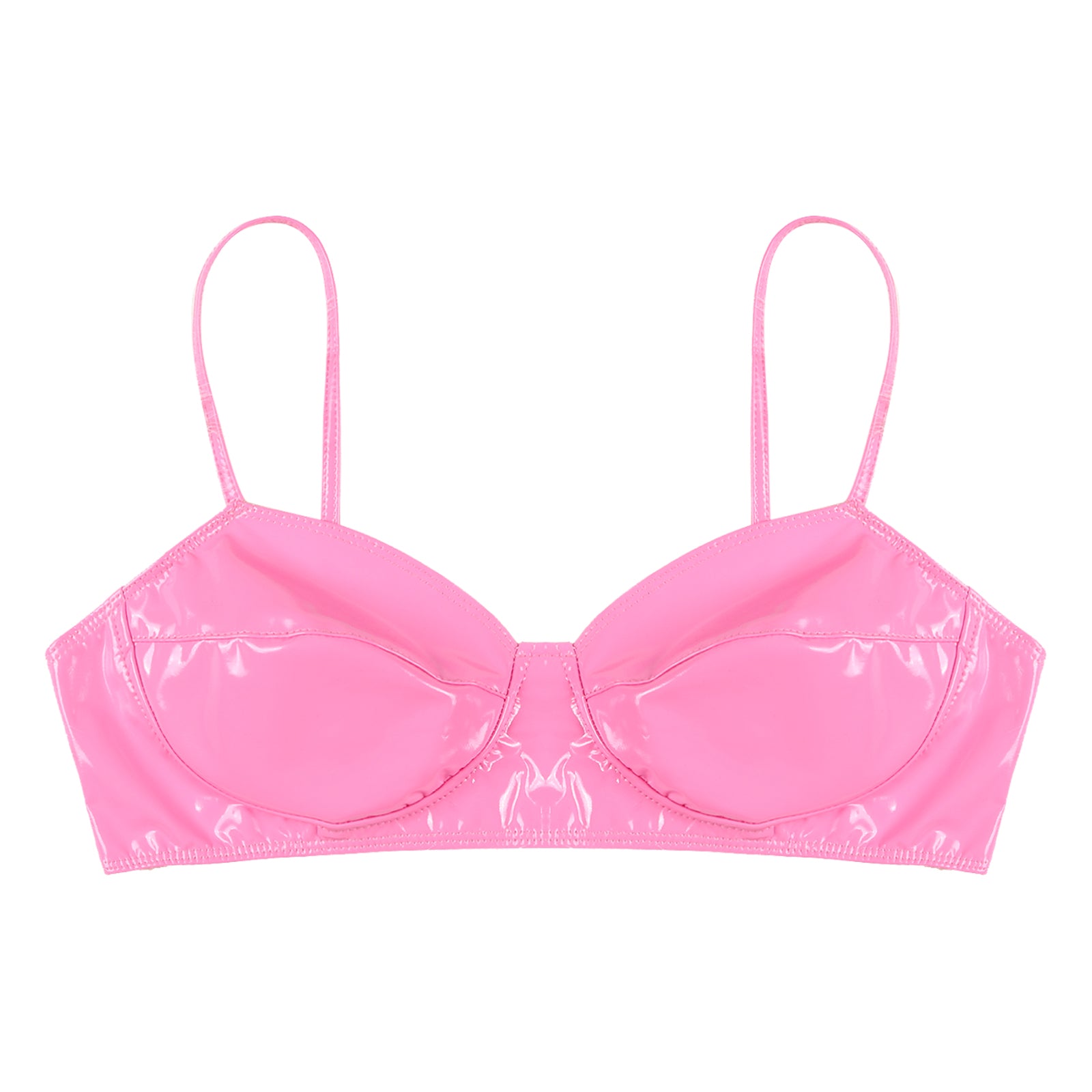 Womens Wet Look Faux Leather Brassiere Lingerie Underwear No Pad Wire-free Bralette Fashion Bra Tops Music Festivals Clubwear