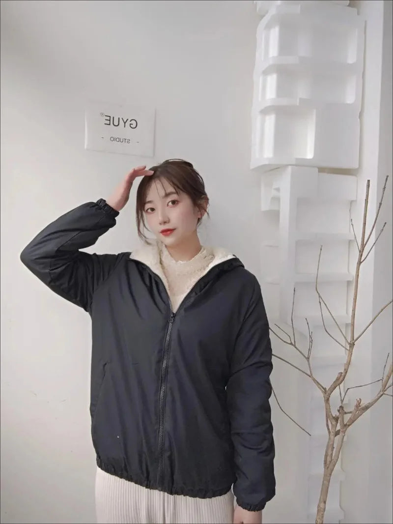 Add Velvet Padded Coat Women 2025 Winter Hooded Outerwear Ladies Warm Cotton-Padded Jacket New Fashion Overcoat Short Female Top