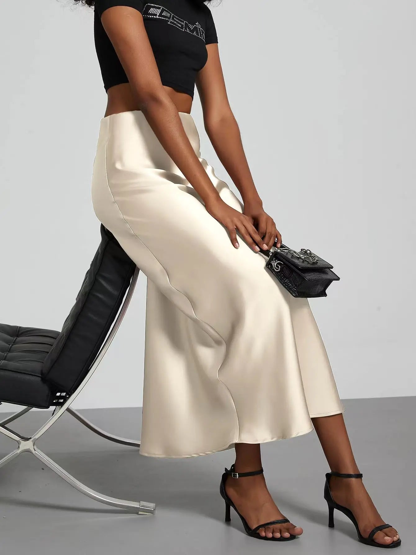 Skirt woman 2025 falds Satin Black Skirt Women Ropa Mujer юбка High Waist Long Skirts White Midi Skirt Office Elegant Skirts