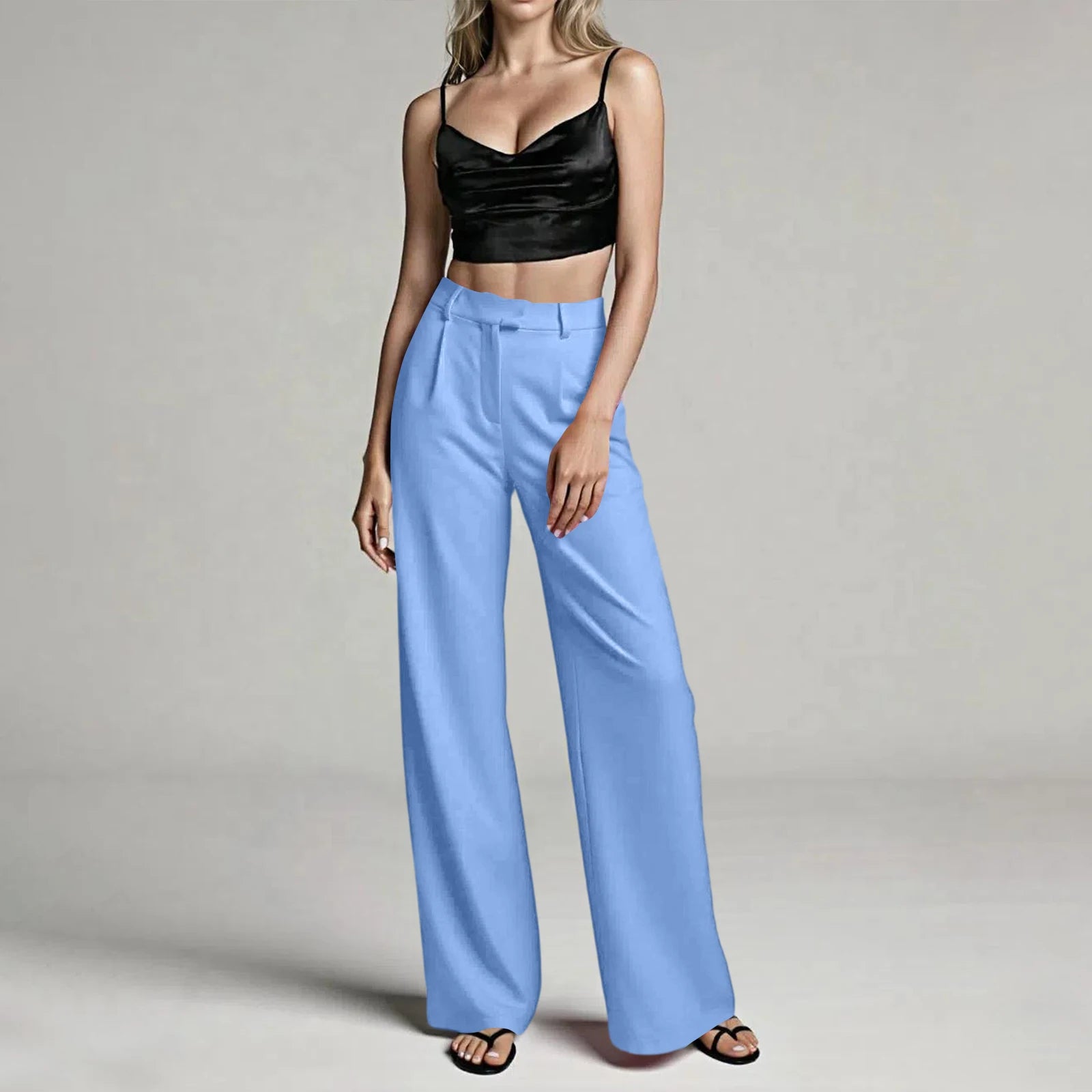 Women's Loose Leisure Trousers Casual Commute High-Waisted Straight Leg Suit Trousers Elegant Suit Pants, Pantalones