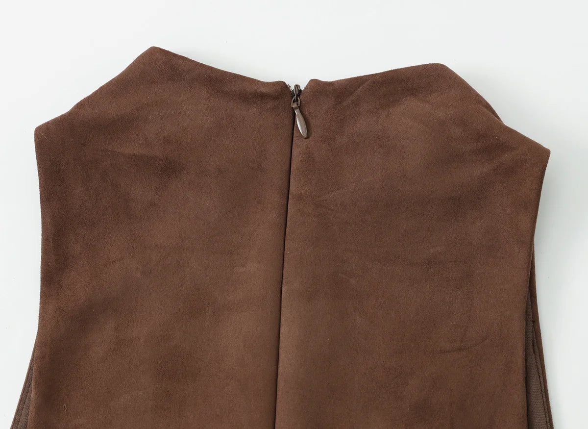 Women Top 2025 New Fashion Suede Short Tops For Women Office Commute Elegant Chic Vest Personality Casual Slim Waistcoat Top