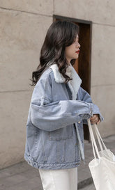 Outerwear Wool Inside Plain Warm Blue Denim