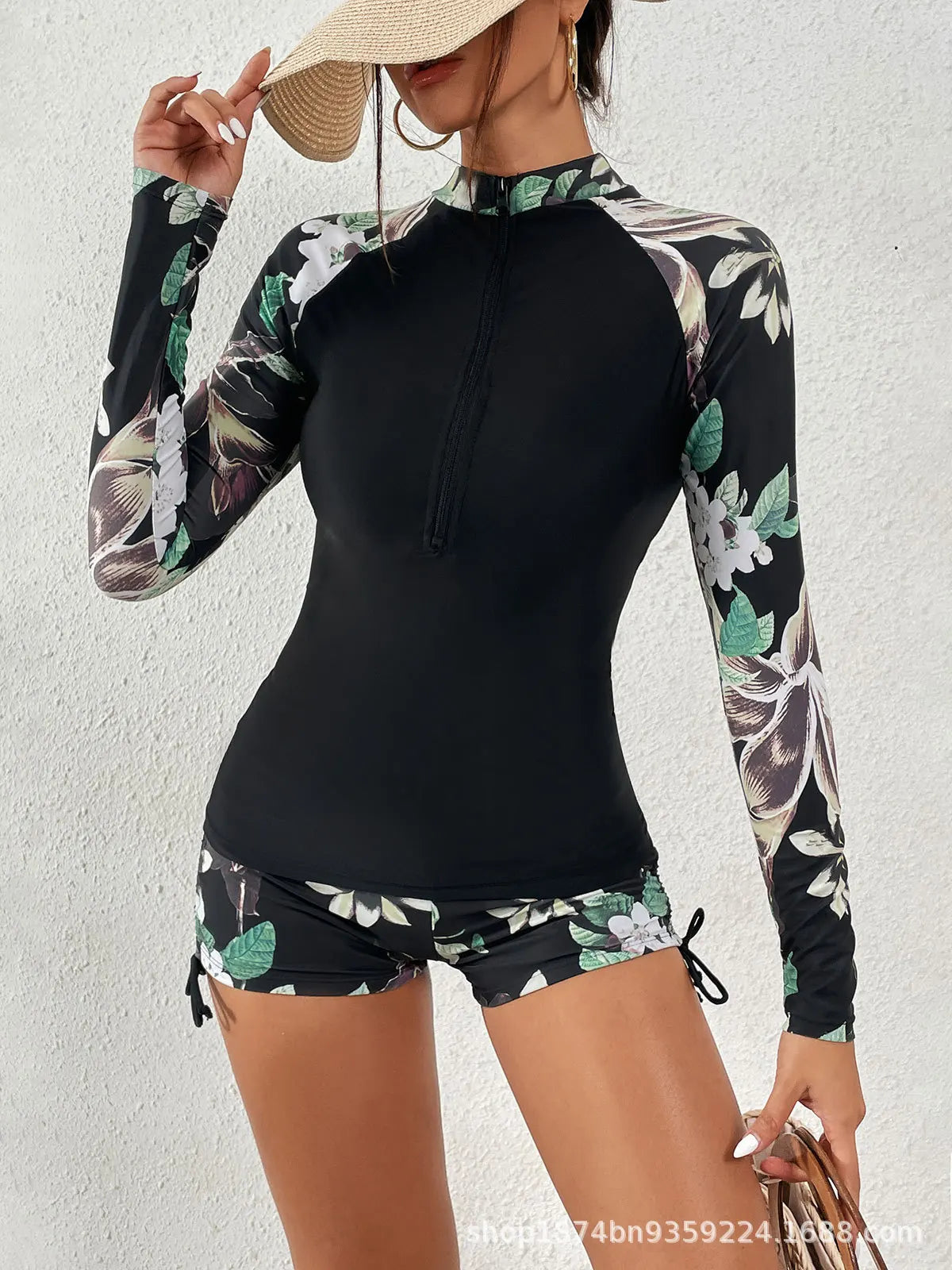 Female Swimsuit With Long Sleeves Swimwear Sports Surfing Tankini Set Beachwear Two-Piece Bathing Suits Pool Women Swimming Suit