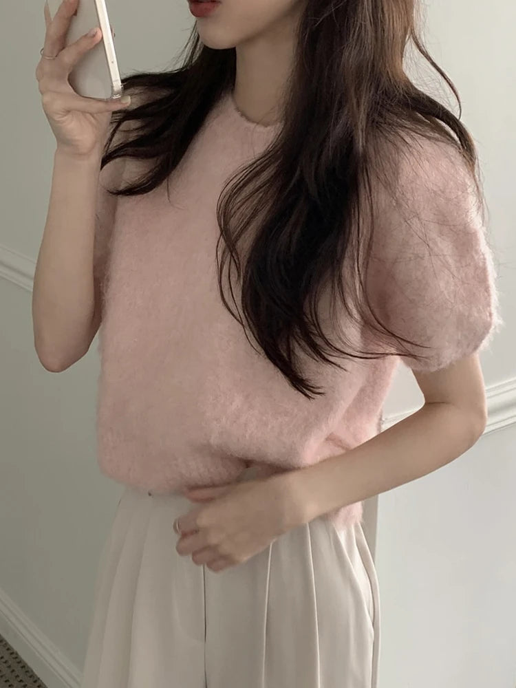 Women's Soft round Ne ort Sve Knitwear Autumn Winter Outerwear Premium Innerwear ort Knitted irt Base Fur Top