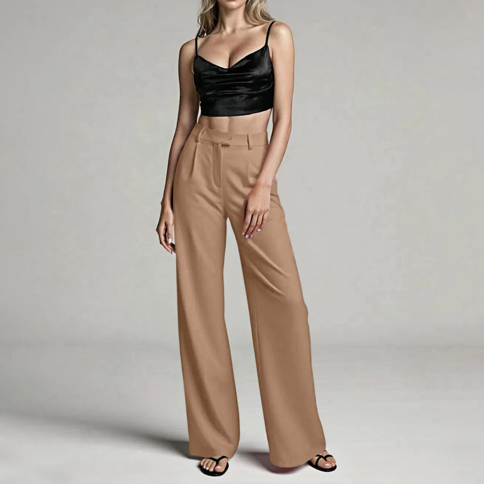 Women's Loose Leisure Trousers Casual Commute High-Waisted Straight Leg Suit Trousers Elegant Suit Pants, Pantalones
