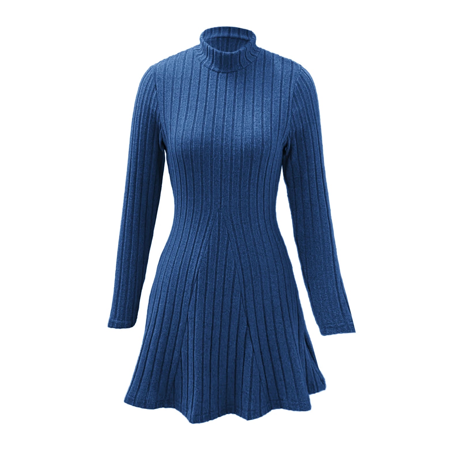 Women's Dresses Fall Winter Simple Solid Color Long Sleeve Mock Neck A Line High Waisted Flare Hem Casual Short Dresses 2025