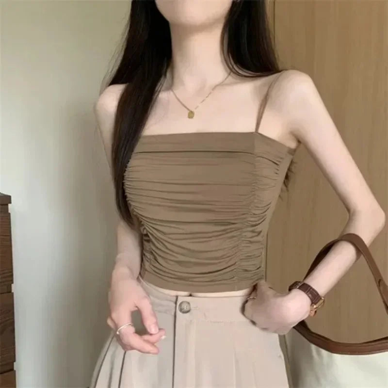 Top Women Sexy Shirts Sleeveless Tube Tops Girls Tops With Suspenders Lady White Camisole Padded Bras Woman Clothing Corset Top