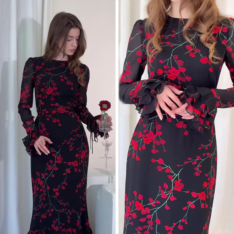  French floral summer evening dress