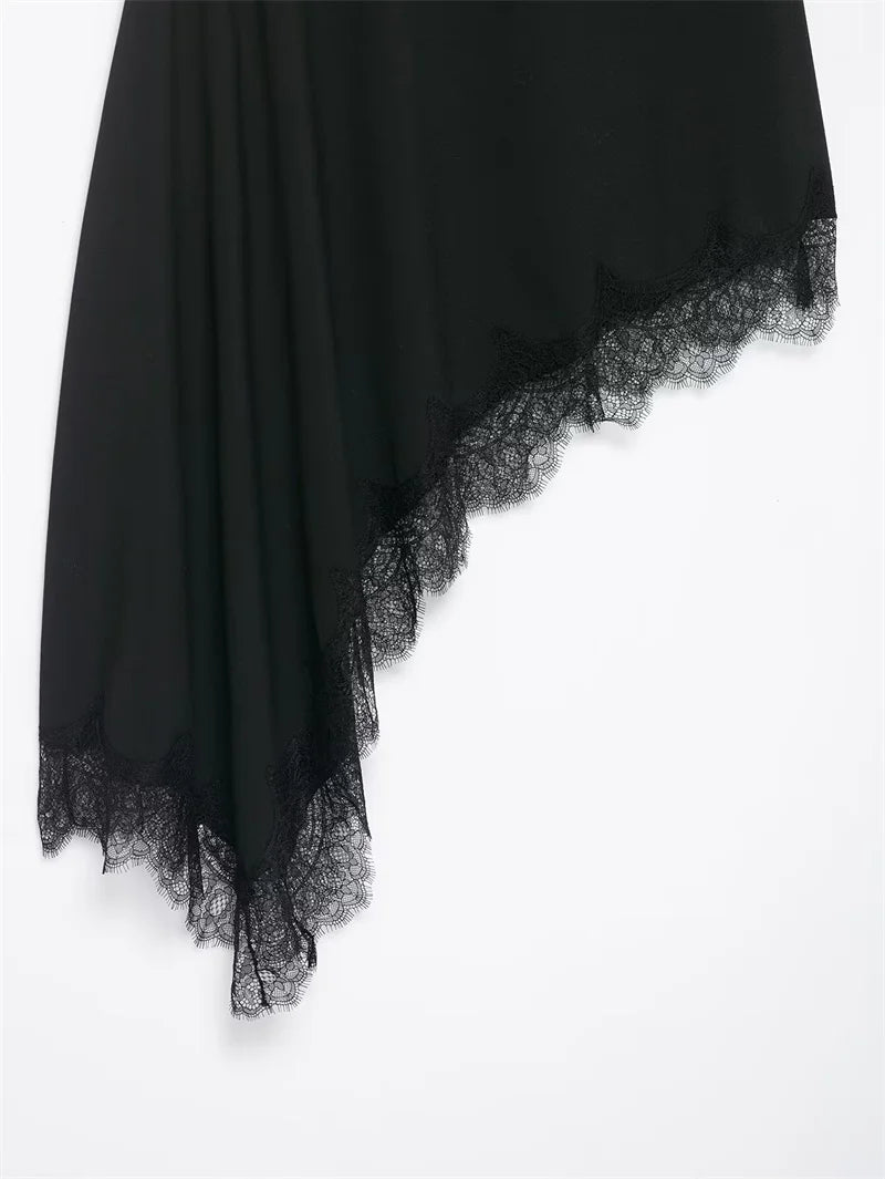 Women’s Skirt 2025 Autumn New Arrival Solid Color Satin Texture Asymmetric Hem Lace Trim Skirt Elegant and Fashionable