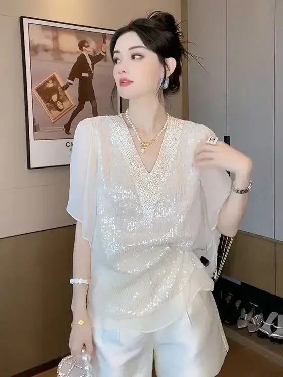 French Chiffon Shirt 2025 Summer New Style Women Top