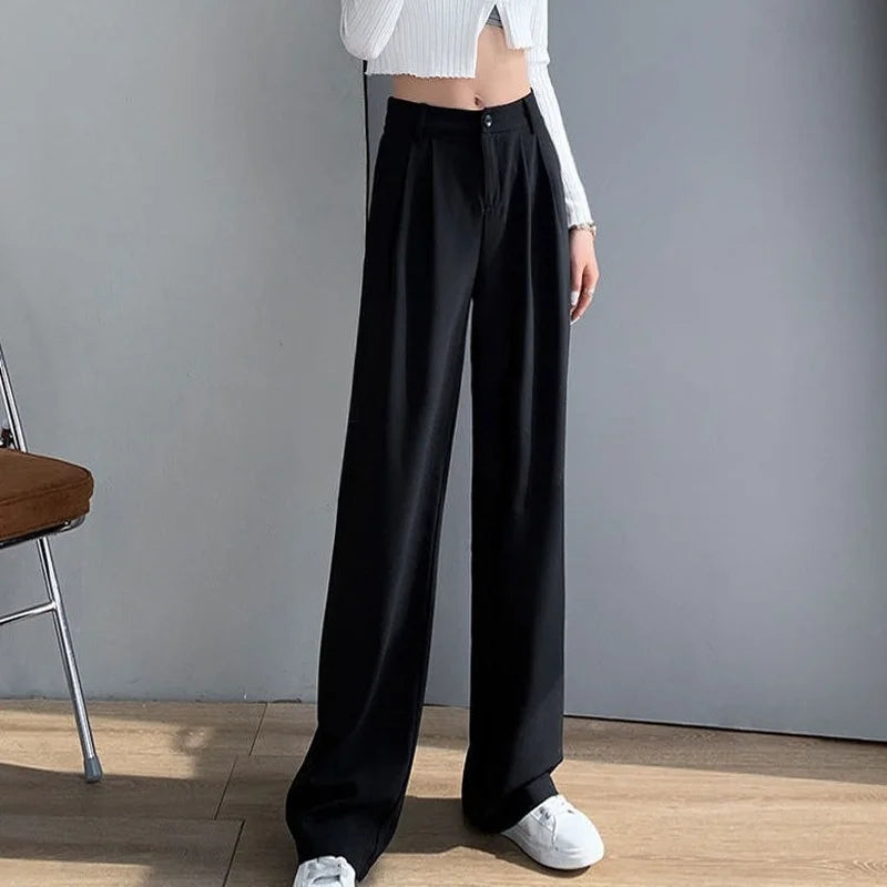 Trousers for Women Summer Women's Suit Pants 2025 White High Waist Fluid Korean Style Wide Leg Palazzo Straight Fashion Casual
