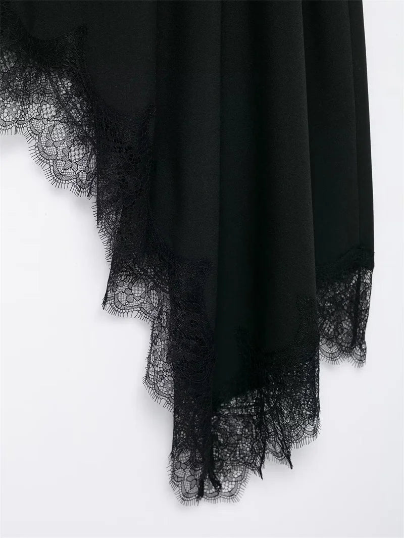 Women’s Skirt 2025 Autumn New Arrival Solid Color Satin Texture Asymmetric Hem Lace Trim Skirt Elegant and Fashionable