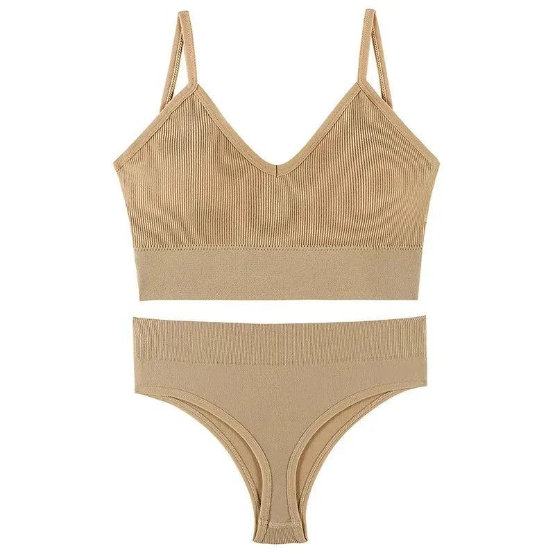 Women Underwear Set Wireless Lingerie Panties Bra Sexy G-String Seamless Tank Crop Top Brassiere New