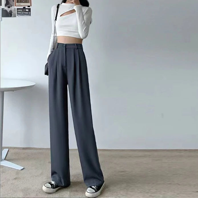 Trousers for Women Summer Women's Suit Pants 2025 White High Waist Fluid Korean Style Wide Leg Palazzo Straight Fashion Casual