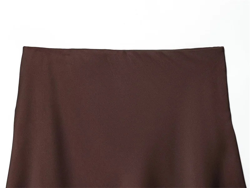 Women’s Skirt 2025 Autumn New Arrival Solid Color Satin Texture Asymmetric Hem Lace Trim Skirt Elegant and Fashionable