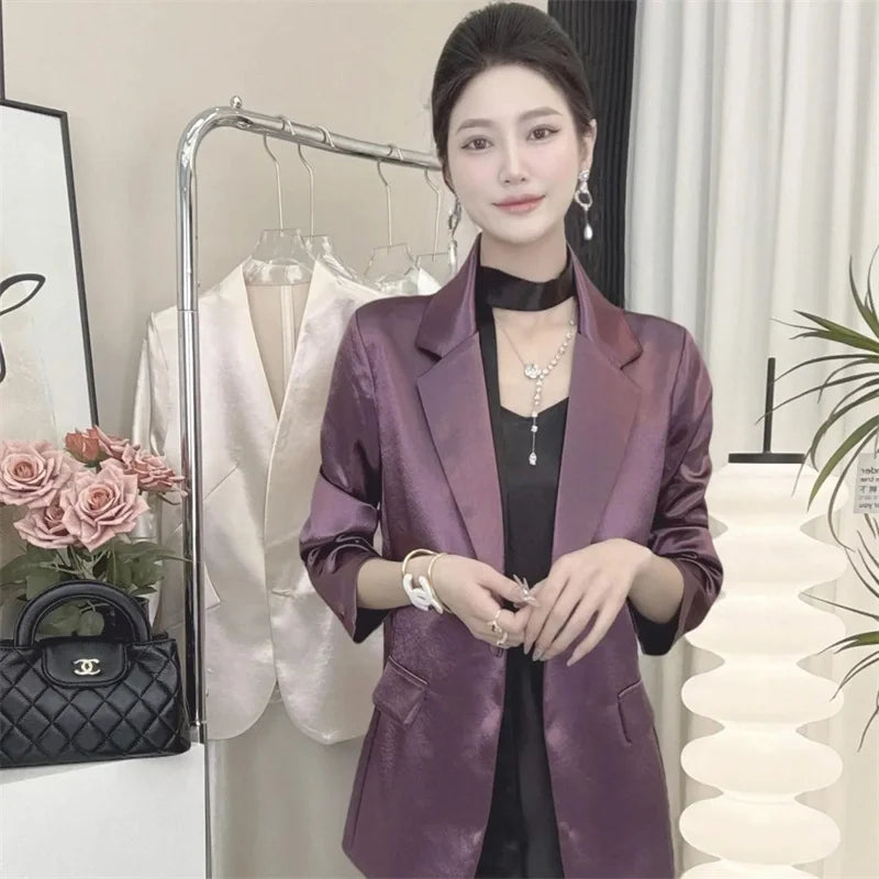 Women Outerwear for Spring and Summer 2025 New Flowing Satin Suit Light Luxury High-end Loose top Temperament Slimming Outerwear