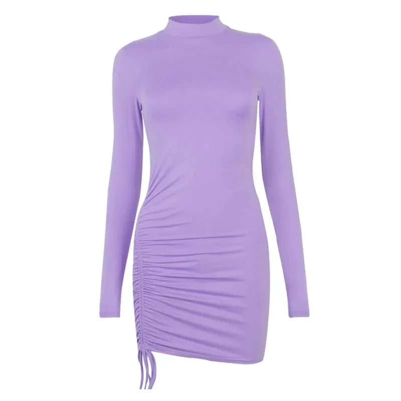 Female Dresses Outfits Women'S Dress Long Sleeve Solid Color Drawstring O-Neck Tight-Fitting Vestidos De Fiesta Elegantes 2025