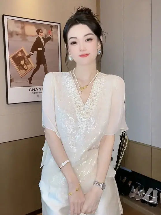 French Chiffon Shirt 2025 Summer New Style Women Top