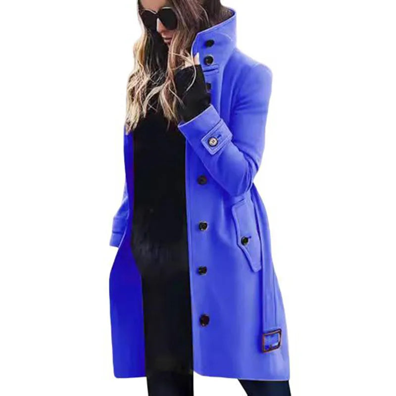 Women's New Woolen Coat Outerwears Autumn Winter Warm Female Jackets Single Breasted Turn-down Collar Long Women's Clothes
