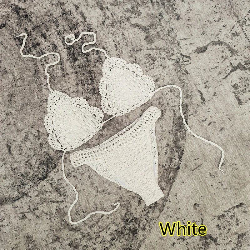 3 Piece Hand Crochet Beach Bikini Set Women Swimwear Cover UP Mini Skirt Swimsuit Suit