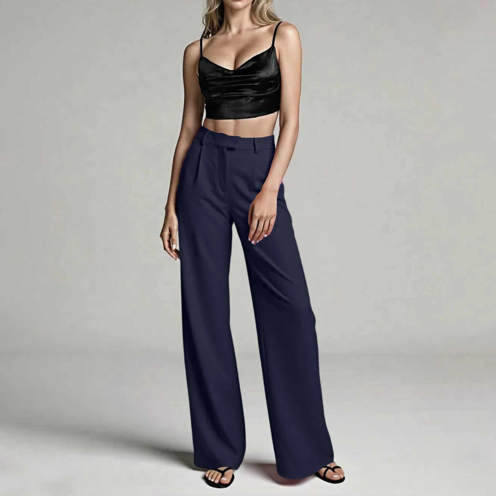Women's Loose Leisure Trousers Casual Commute High-Waisted Straight Leg Suit Trousers Elegant Suit Pants, Pantalones
