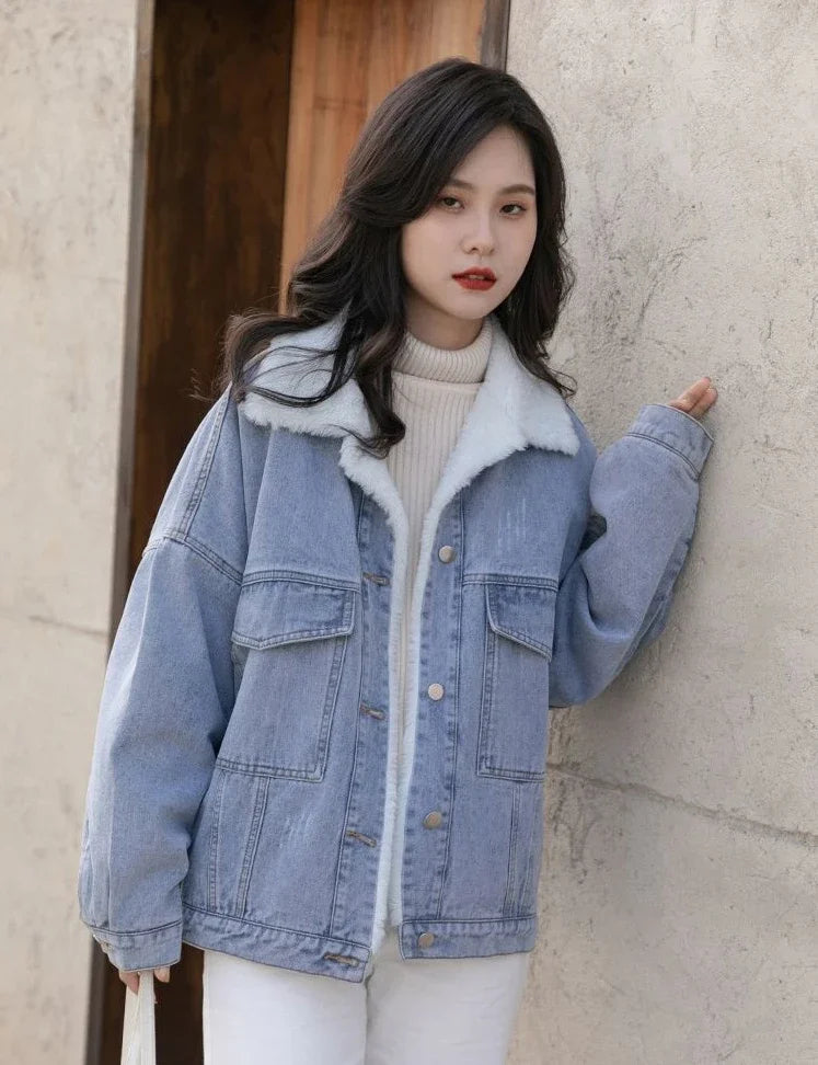 Outerwear Wool Inside Plain Warm Blue Denim