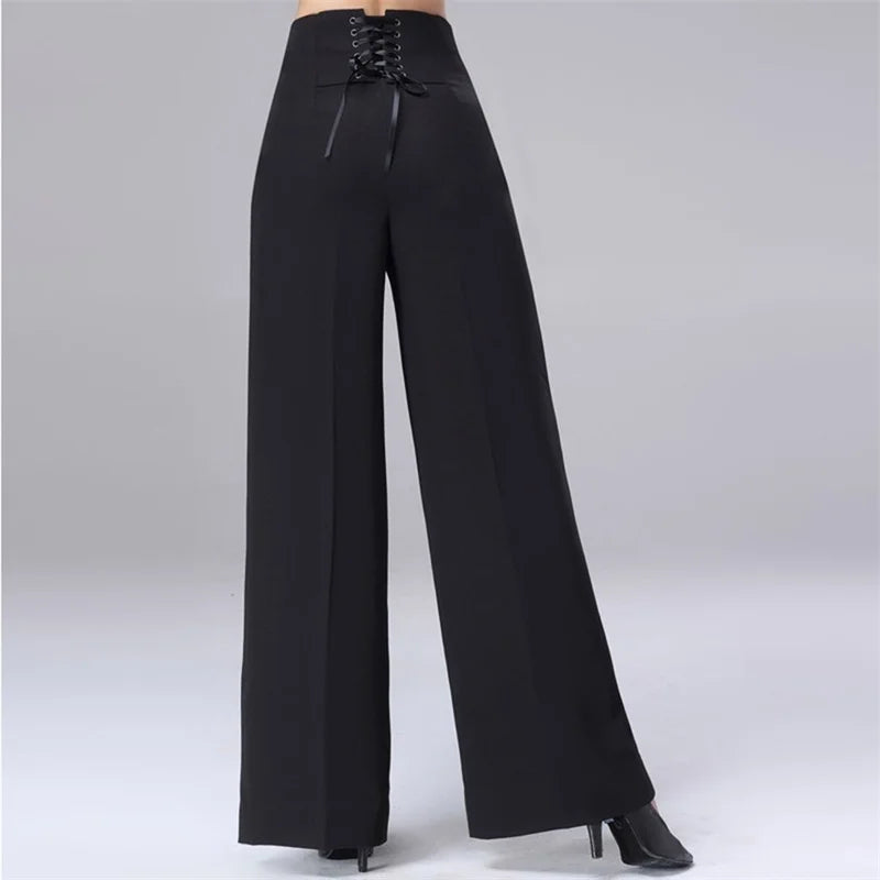 Women Trousers Latin Dance Pants Modern Dance Ballroom Dancing Wide-Leg Pants Ladies High Waist Casual Loose Chiffon Trousers