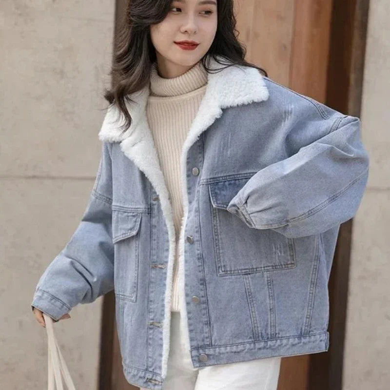 Outerwear Wool Inside Plain Warm Blue Denim