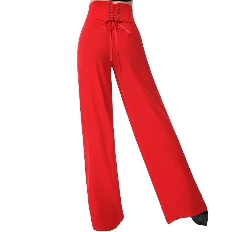 Women Trousers Latin Dance Pants Modern Dance Ballroom Dancing Wide-Leg Pants Ladies High Waist Casual Loose Chiffon Trousers