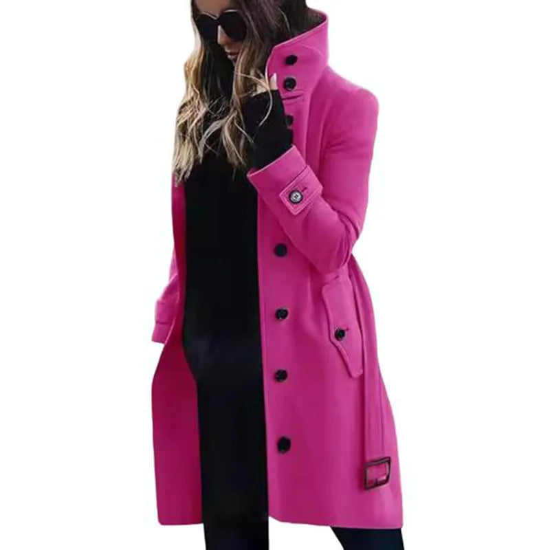 Women's New Woolen Coat Outerwears Autumn Winter Warm Female Jackets Single Breasted Turn-down Collar Long Women's Clothes