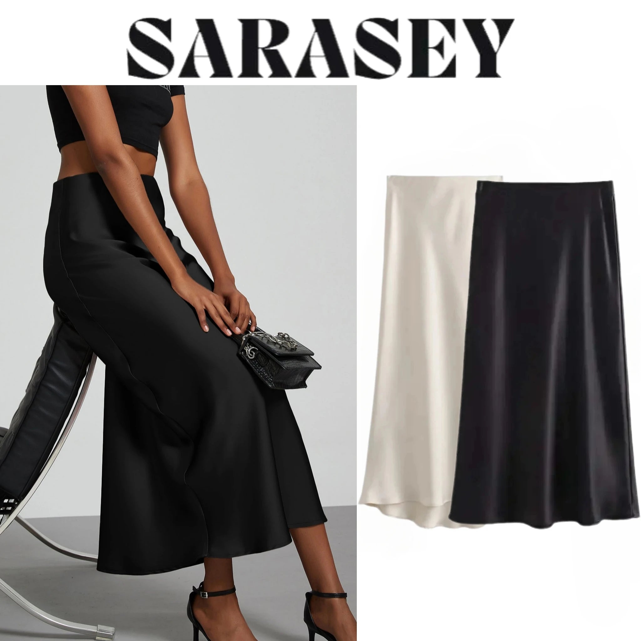Skirt woman 2025 falds Satin Black Skirt Women Ropa Mujer юбка High Waist Long Skirts White Midi Skirt Office Elegant Skirts