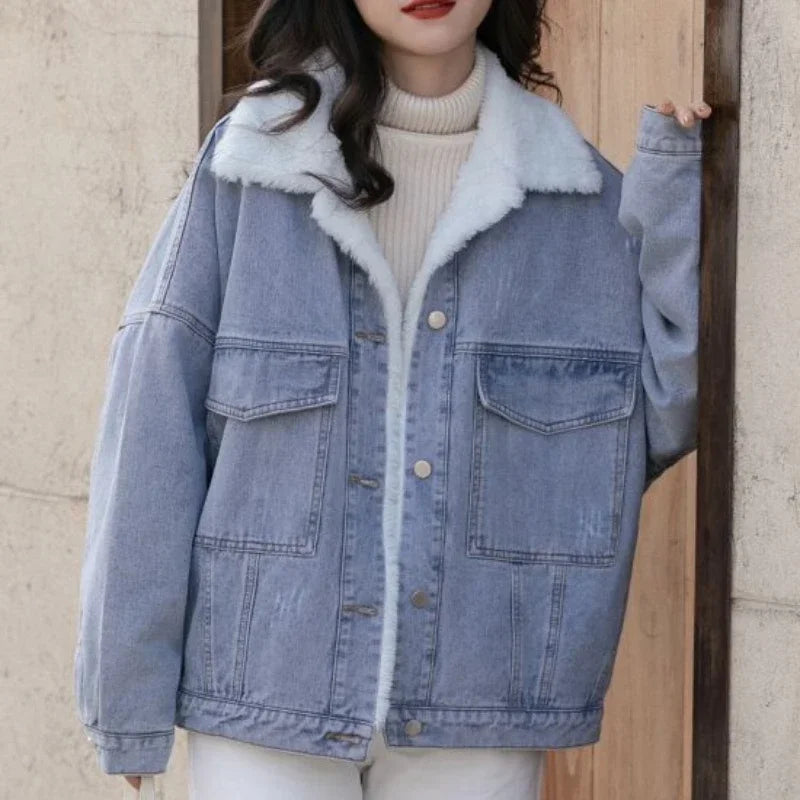 Outerwear Wool Inside Plain Warm Blue Denim