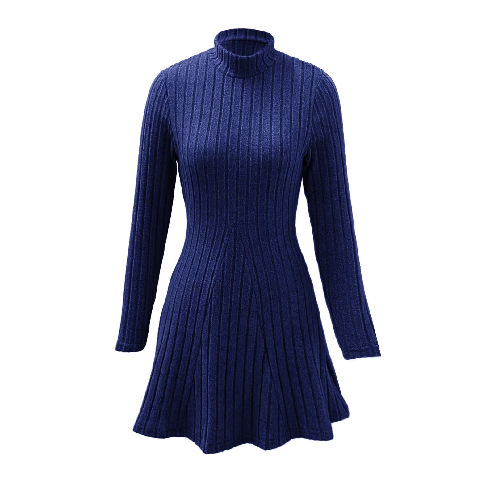 Women's Dresses Fall Winter Simple Solid Color Long Sleeve Mock Neck A Line High Waisted Flare Hem Casual Short Dresses 2025