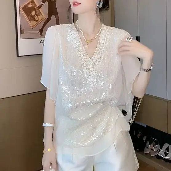 French Chiffon Shirt 2025 Summer New Style Women Top