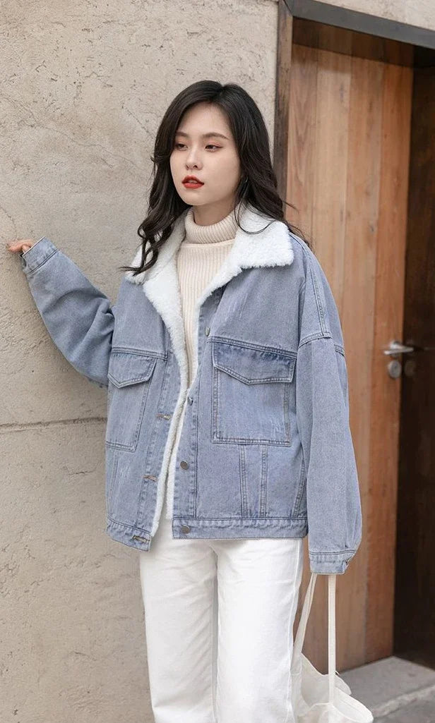 Outerwear Wool Inside Plain Warm Blue Denim